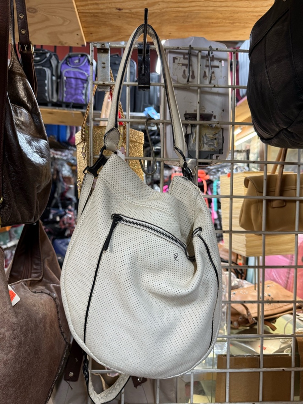 Elliot Lucca Women's White Perforated Hobo Shoulder Bag -